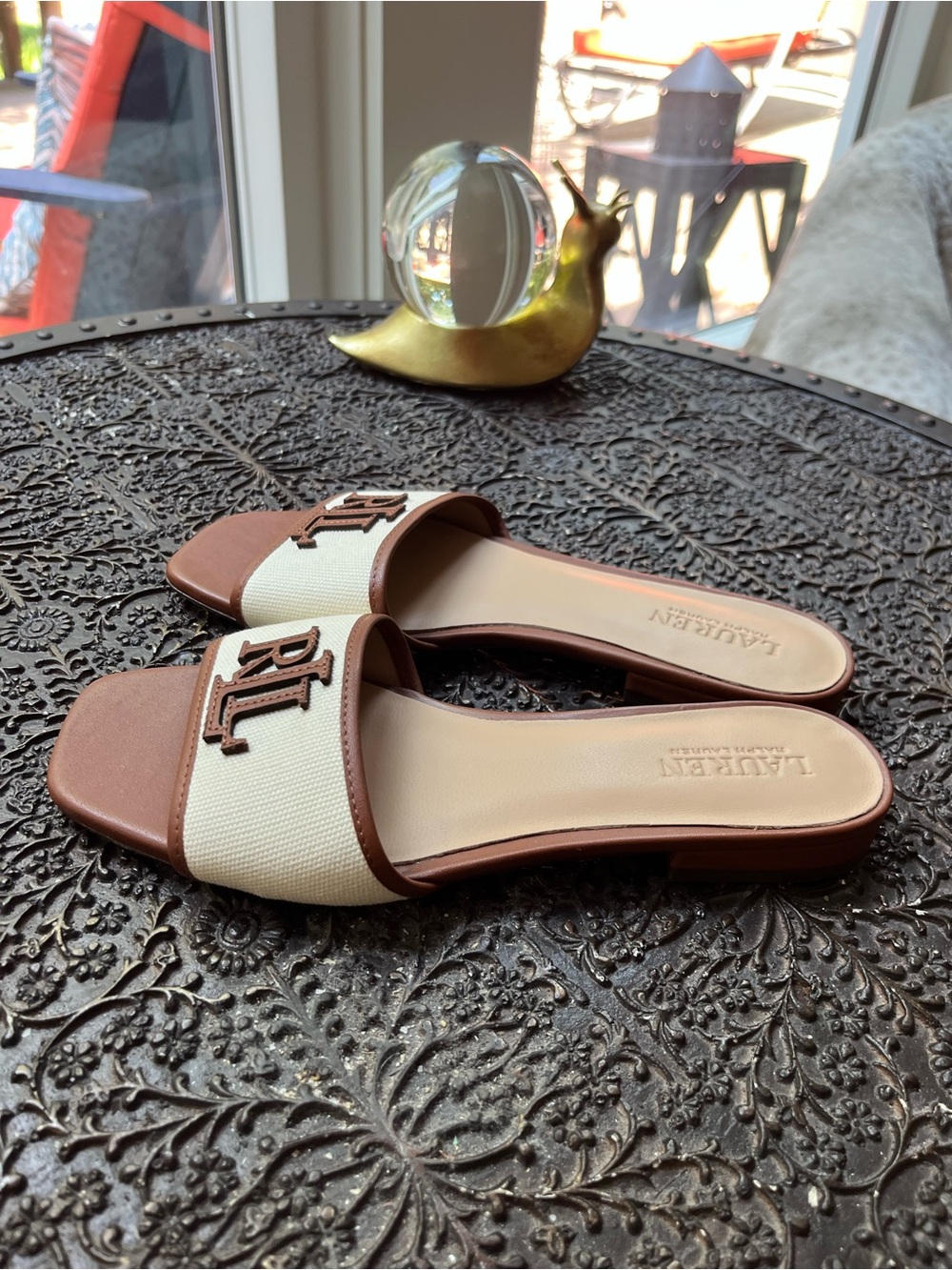 NEW LAUREN RALPH LAUREN EVERLEY LEATHER TRIM SLIDE SANDALS 5.5 - Picture 7 of 11